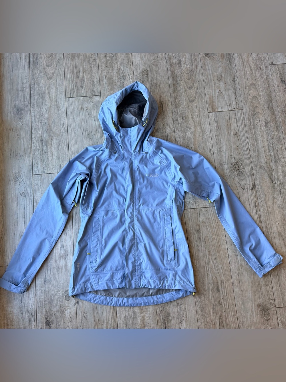 Rab Women's Downpour Waterproof Jacket XS Light Blue Rain Coat Pertex Shield